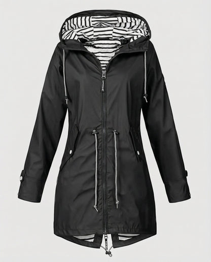 Women's Striped Lined Waterproof Parka Raincoat