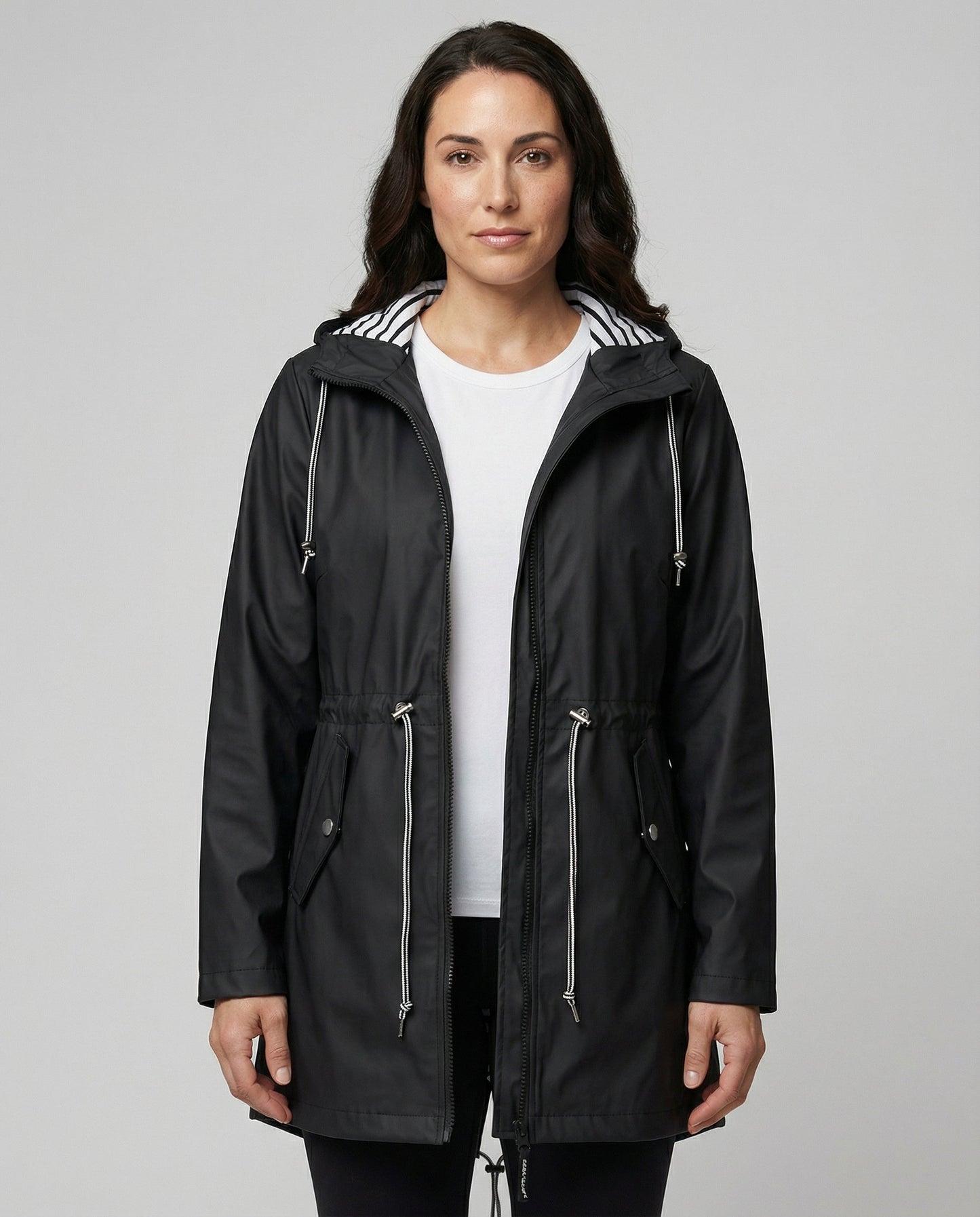 Women's Striped Lined Waterproof Parka Raincoat