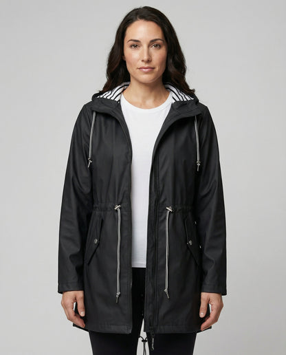 Women's Striped Lined Waterproof Parka Raincoat