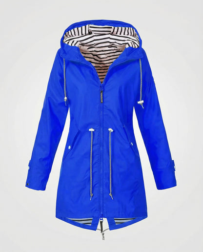 Women's Striped Lined Waterproof Parka Raincoat