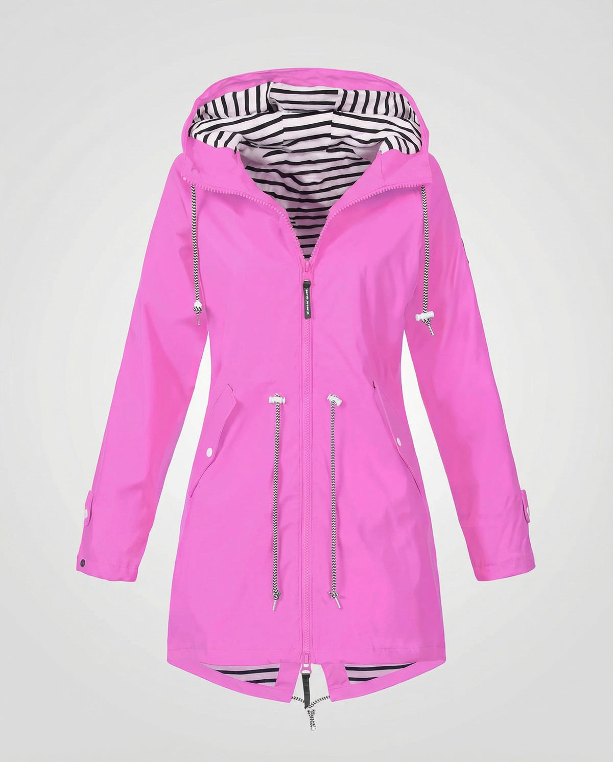 Women's Striped Lined Waterproof Parka Raincoat