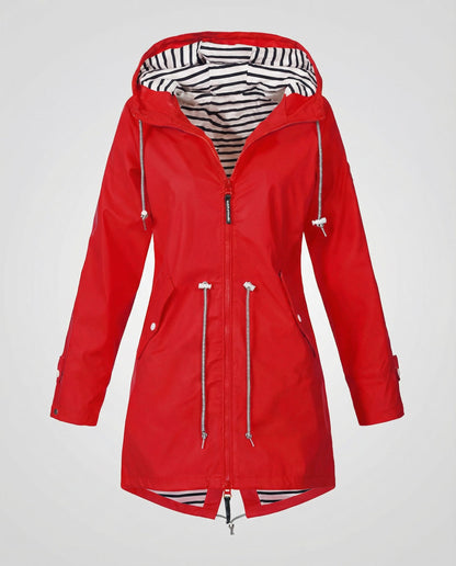 Women's Striped Lined Waterproof Parka Raincoat