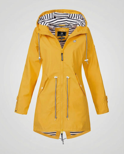 Women's Striped Lined Waterproof Parka Raincoat