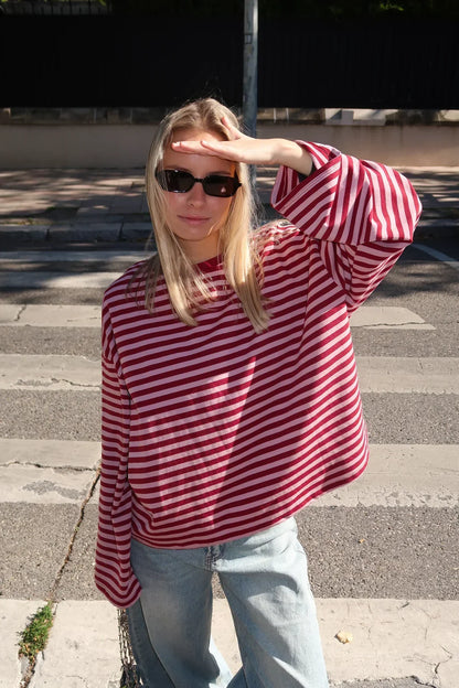 Women's Striped Oversized Crew Neck Jumper