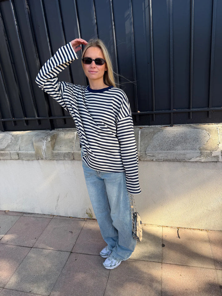 Women's Striped Oversized Crew Neck Jumper