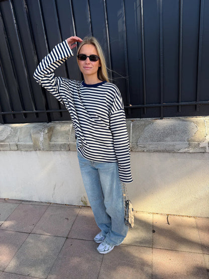 Women's Striped Oversized Crew Neck Jumper