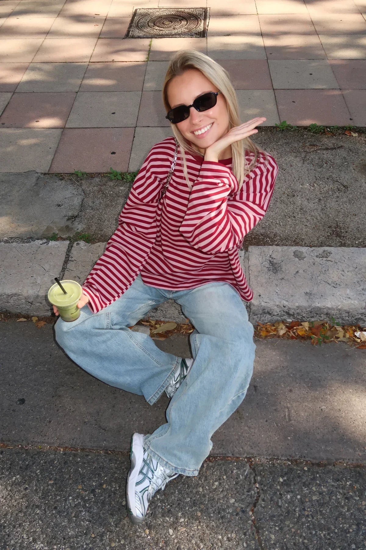 Women's Striped Oversized Crew Neck Jumper