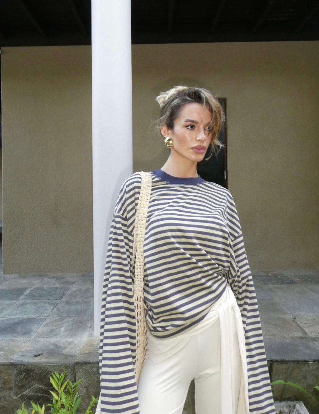 Women's Striped Oversized Crew Neck Jumper