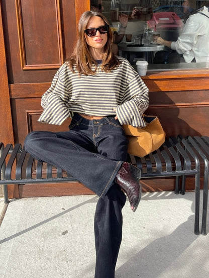 Women's Striped Oversized Crew Neck Jumper