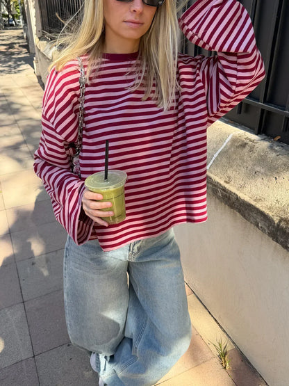 Women's Striped Oversized Crew Neck Jumper