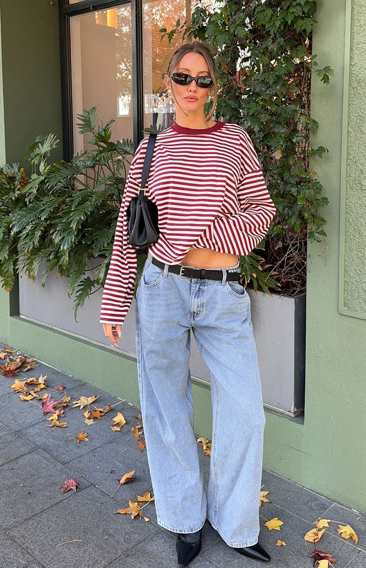 Women's Striped Oversized Crew Neck Jumper