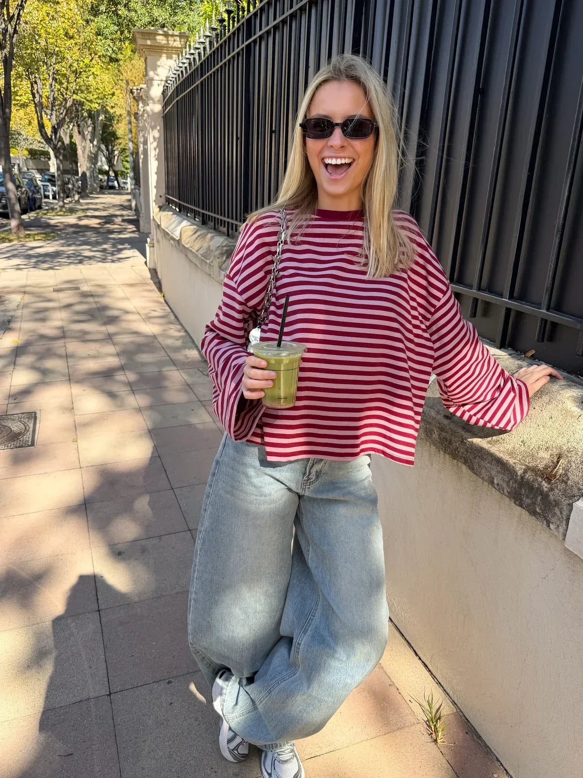 Women's Striped Oversized Crew Neck Jumper