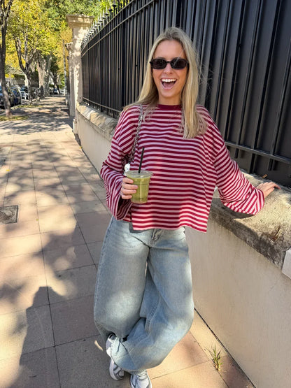 Women's Striped Oversized Crew Neck Jumper