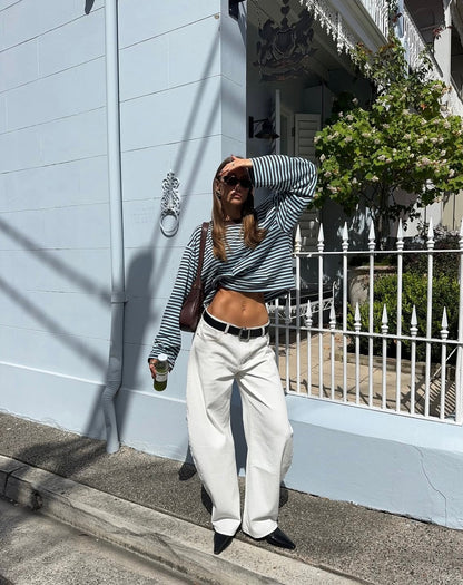 Women's Striped Oversized Crew Neck Jumper
