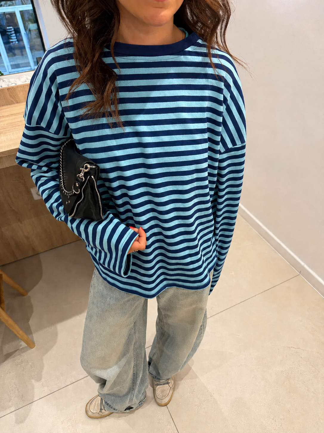 Women's Striped Oversized Crew Neck Jumper