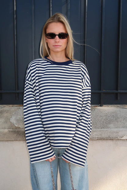 Women's Striped Oversized Crew Neck Jumper