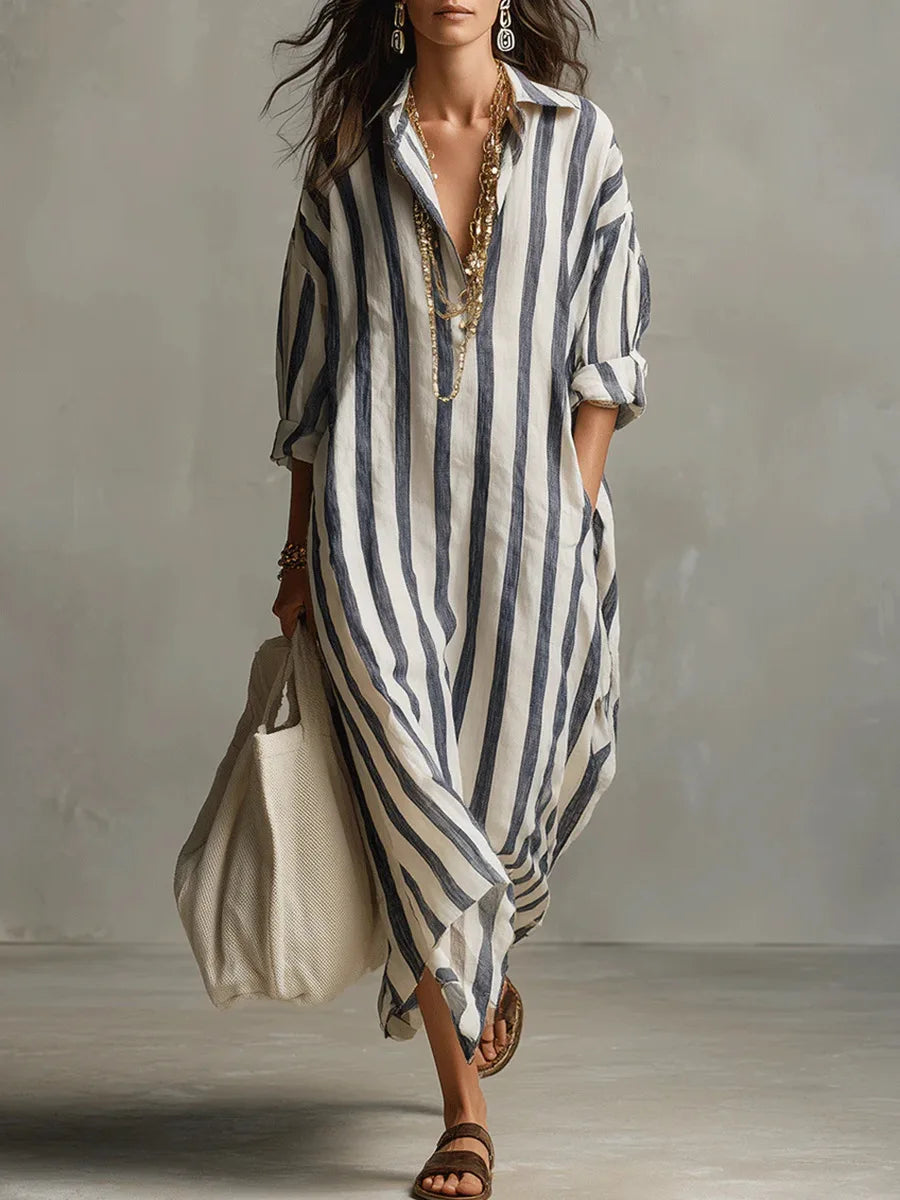 Women's Striped Rolled Sleeve Shirt Dress