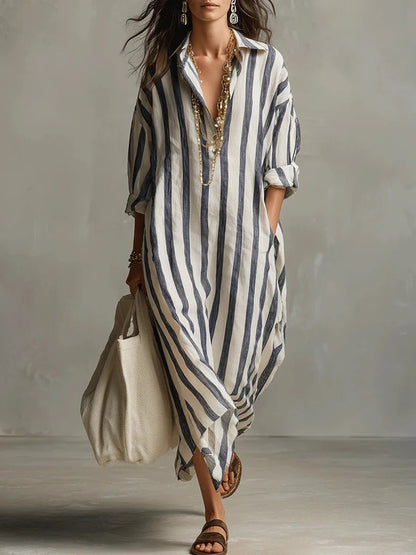 Women's Striped Rolled Sleeve Shirt Dress