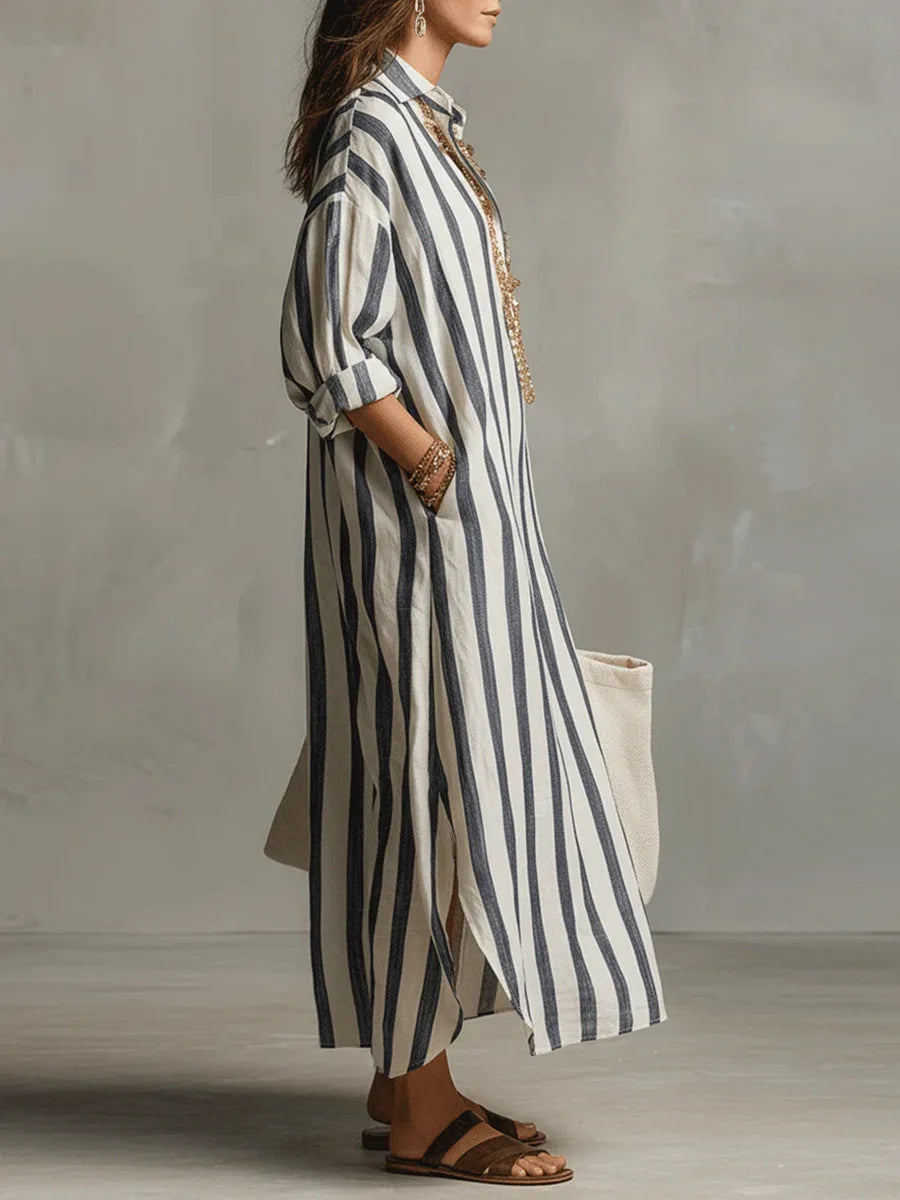 Women's Striped Rolled Sleeve Shirt Dress