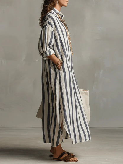 Women's Striped Rolled Sleeve Shirt Dress