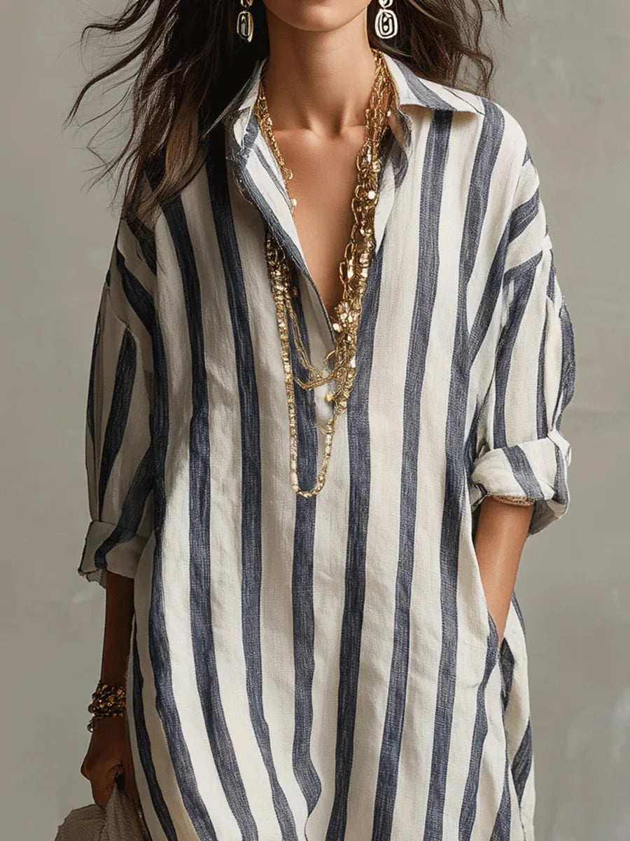Women's Striped Rolled Sleeve Shirt Dress