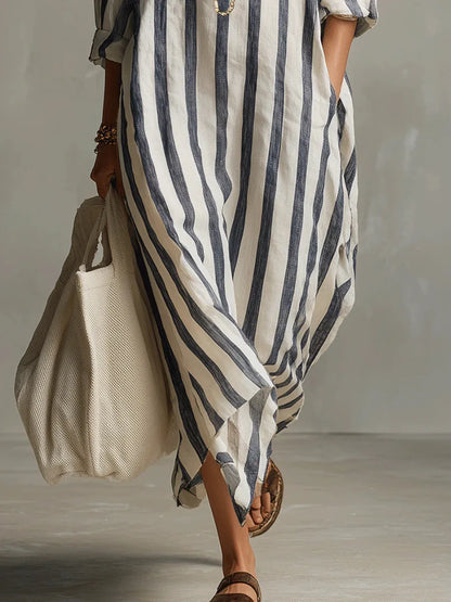 Women's Striped Rolled Sleeve Shirt Dress