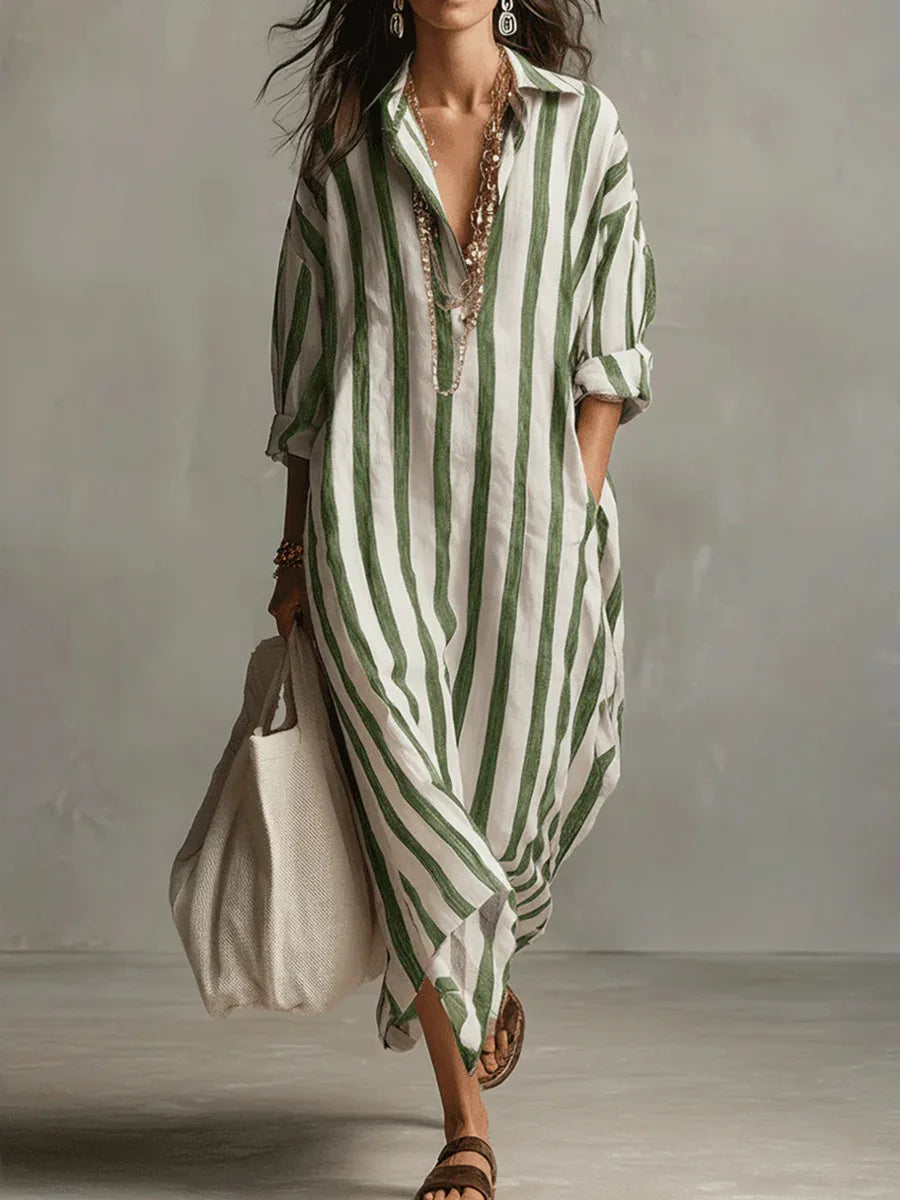 Women's Striped Rolled Sleeve Shirt Dress