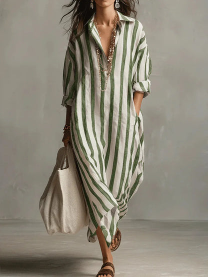 Women's Striped Rolled Sleeve Shirt Dress