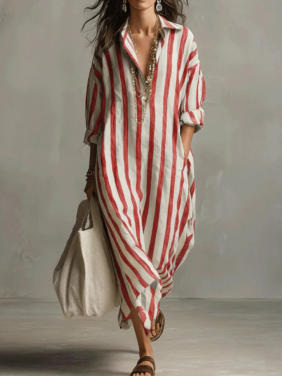 Women's Striped Rolled Sleeve Shirt Dress