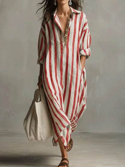 Women's Striped Rolled Sleeve Shirt Dress
