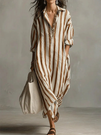 Women's Striped Rolled Sleeve Shirt Dress