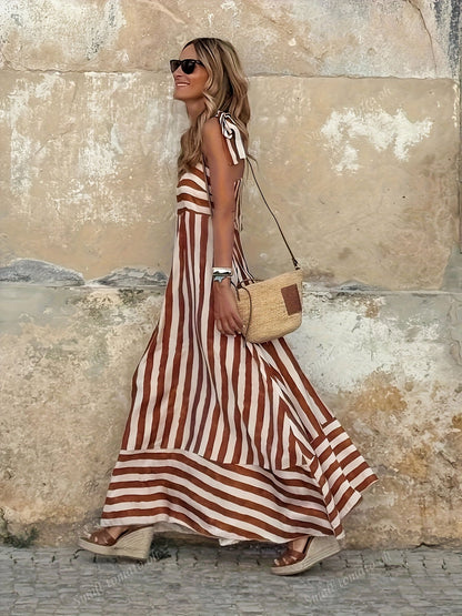 Women's Striped Tie Strap Maxi Dress