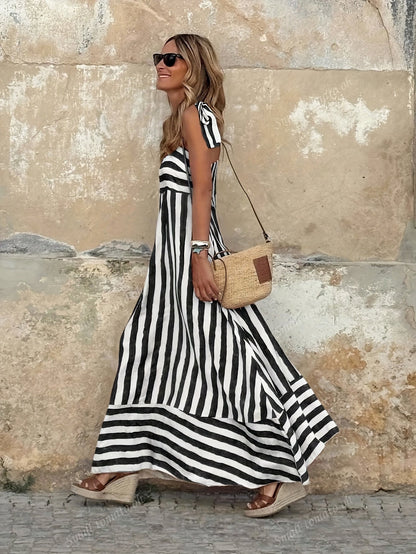 Women's Striped Tie Strap Maxi Dress