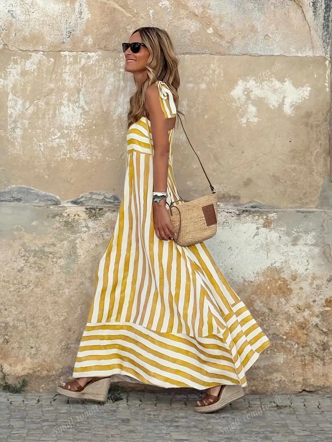 Women's Striped Tie Strap Maxi Dress