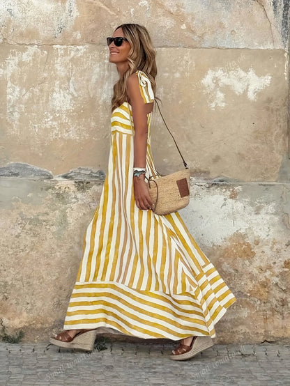 Women's Striped Tie Strap Maxi Dress