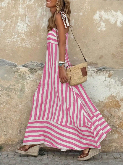 Women's Striped Tie Strap Maxi Dress