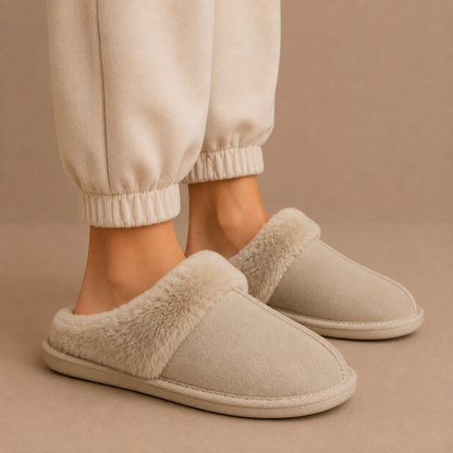 Women's Suede Mule Slippers with Warm Fur Lined House Shoes