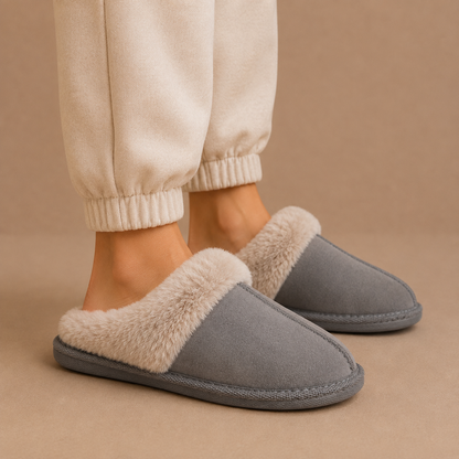 Women's Suede Mule Slippers with Warm Fur Lined House Shoes