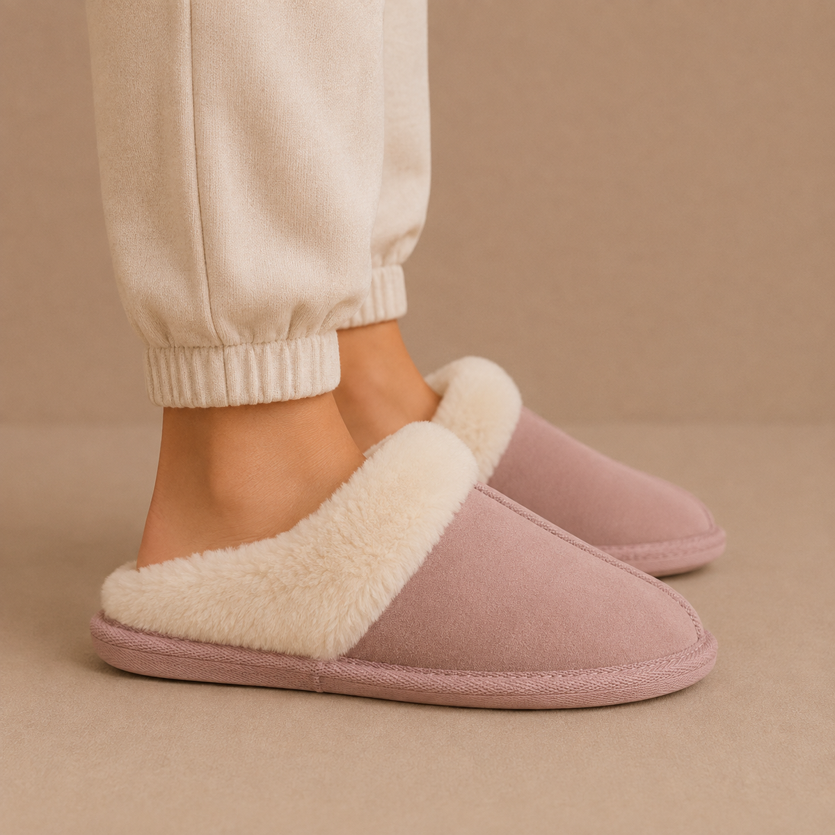 Women's Suede Mule Slippers with Warm Fur Lined House Shoes