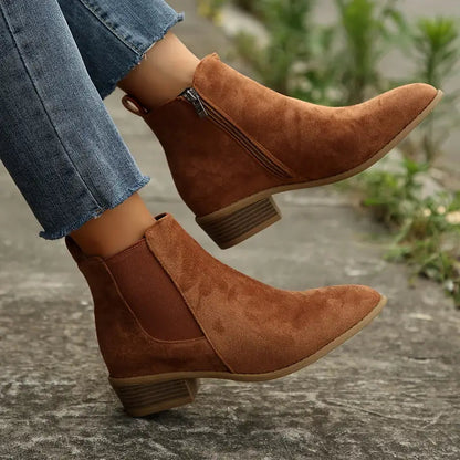 Women's Suede Pointed Toe Chelsea Ankle Boots