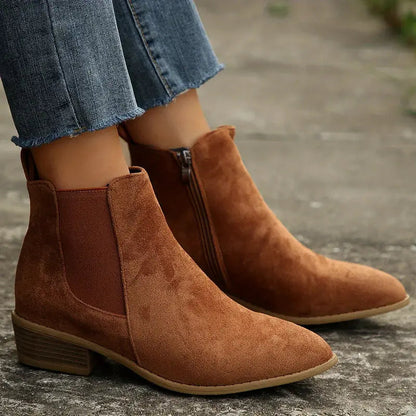 Women's Suede Pointed Toe Chelsea Ankle Boots