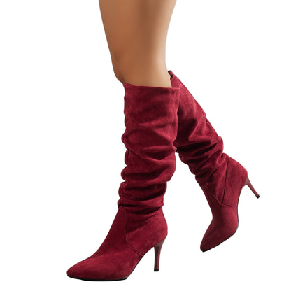 Women's Suede Pointed Toe Stiletto Boots