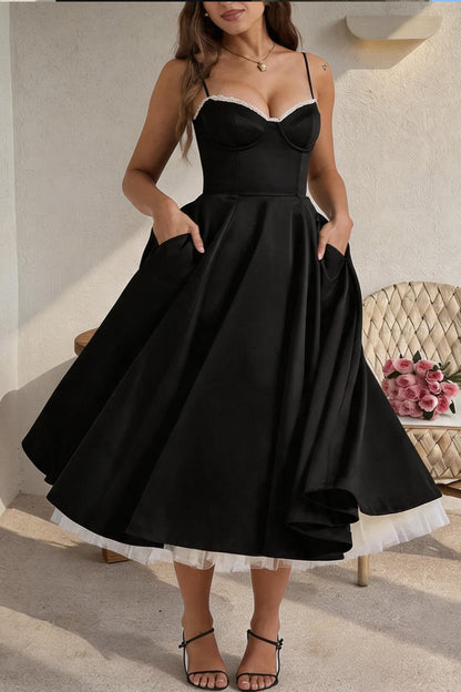 Women's Sweetheart A Line Midi Dress with Pockets