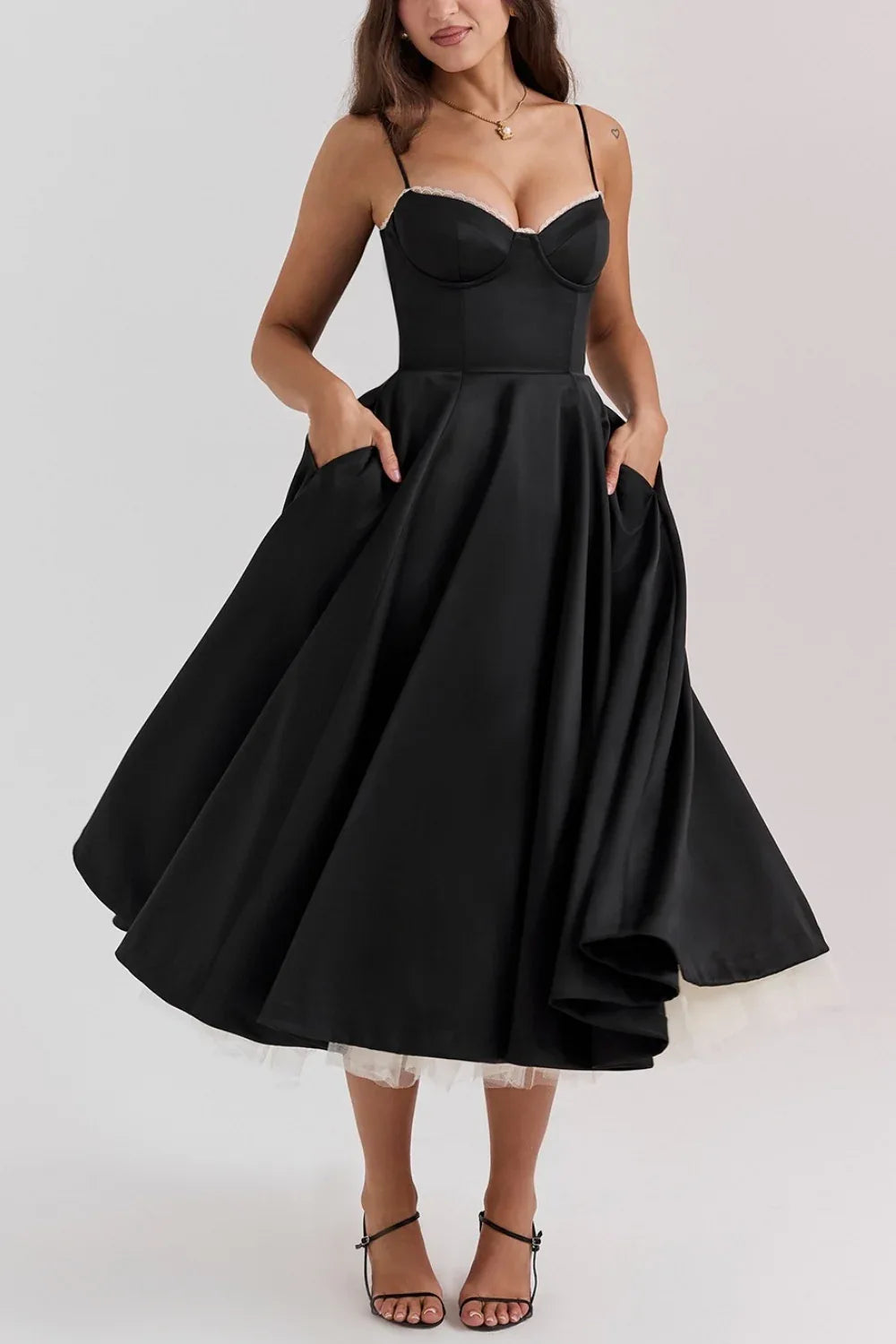 Women's Sweetheart A Line Midi Dress with Pockets