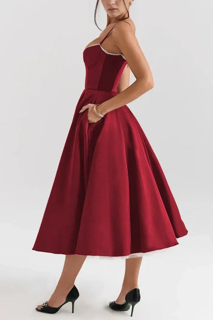 Women's Sweetheart A Line Midi Dress with Pockets