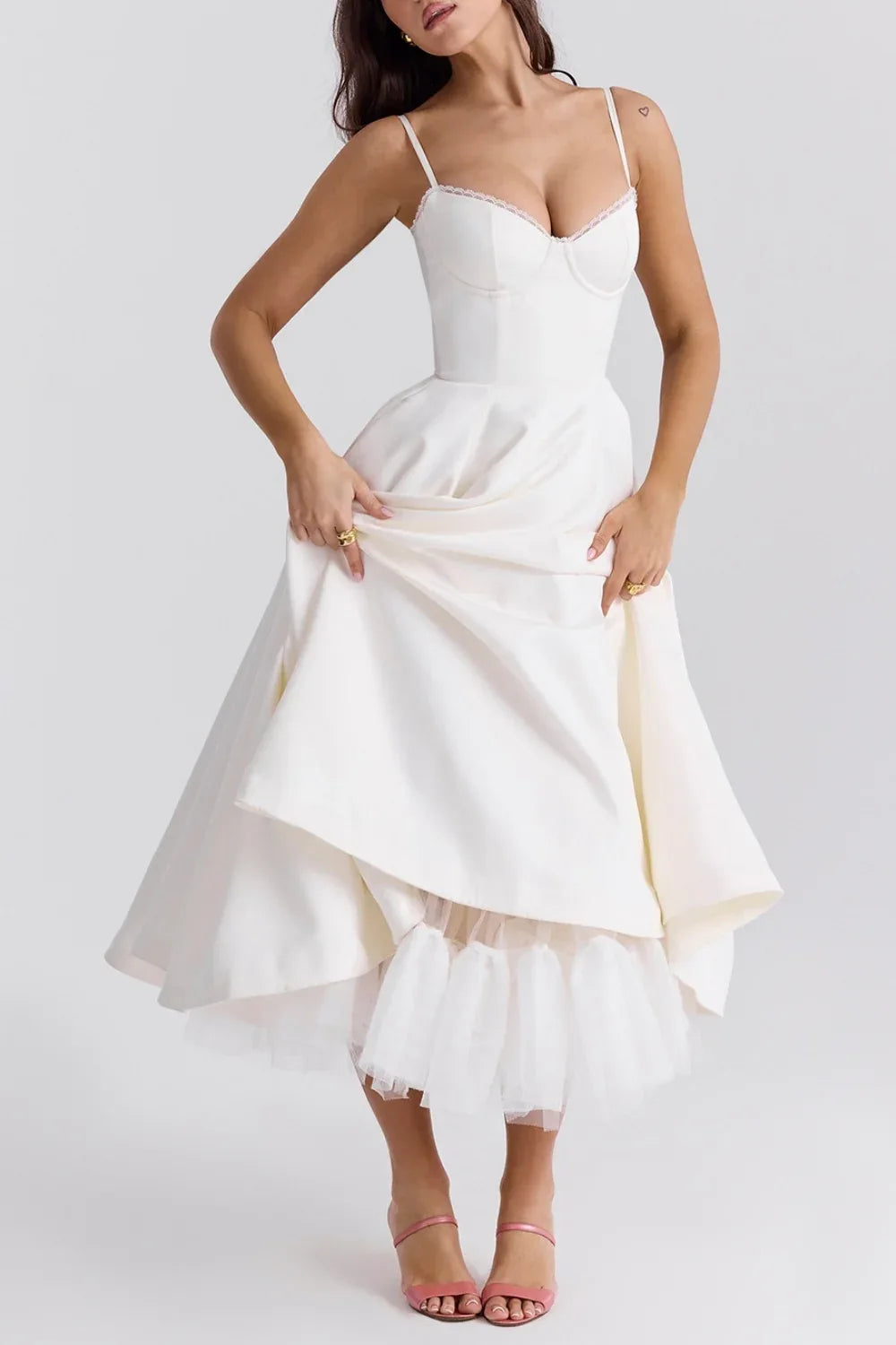 Women's Sweetheart A Line Midi Dress with Pockets