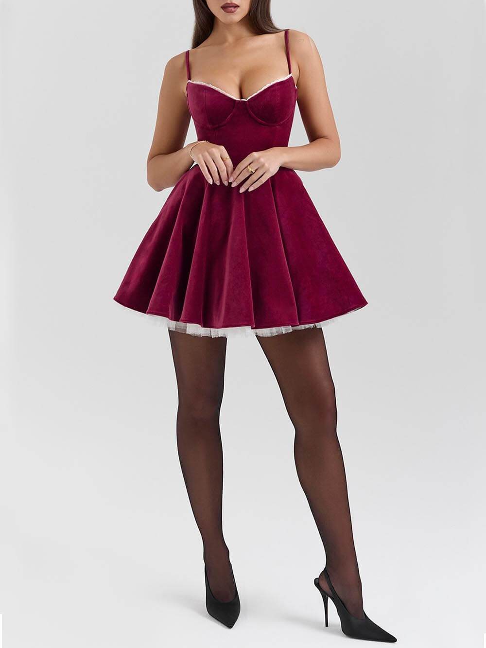 Women's Sweetheart Neck Tulle Patchwork Mini Dress