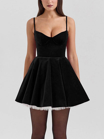 Women's Sweetheart Neck Tulle Patchwork Mini Dress