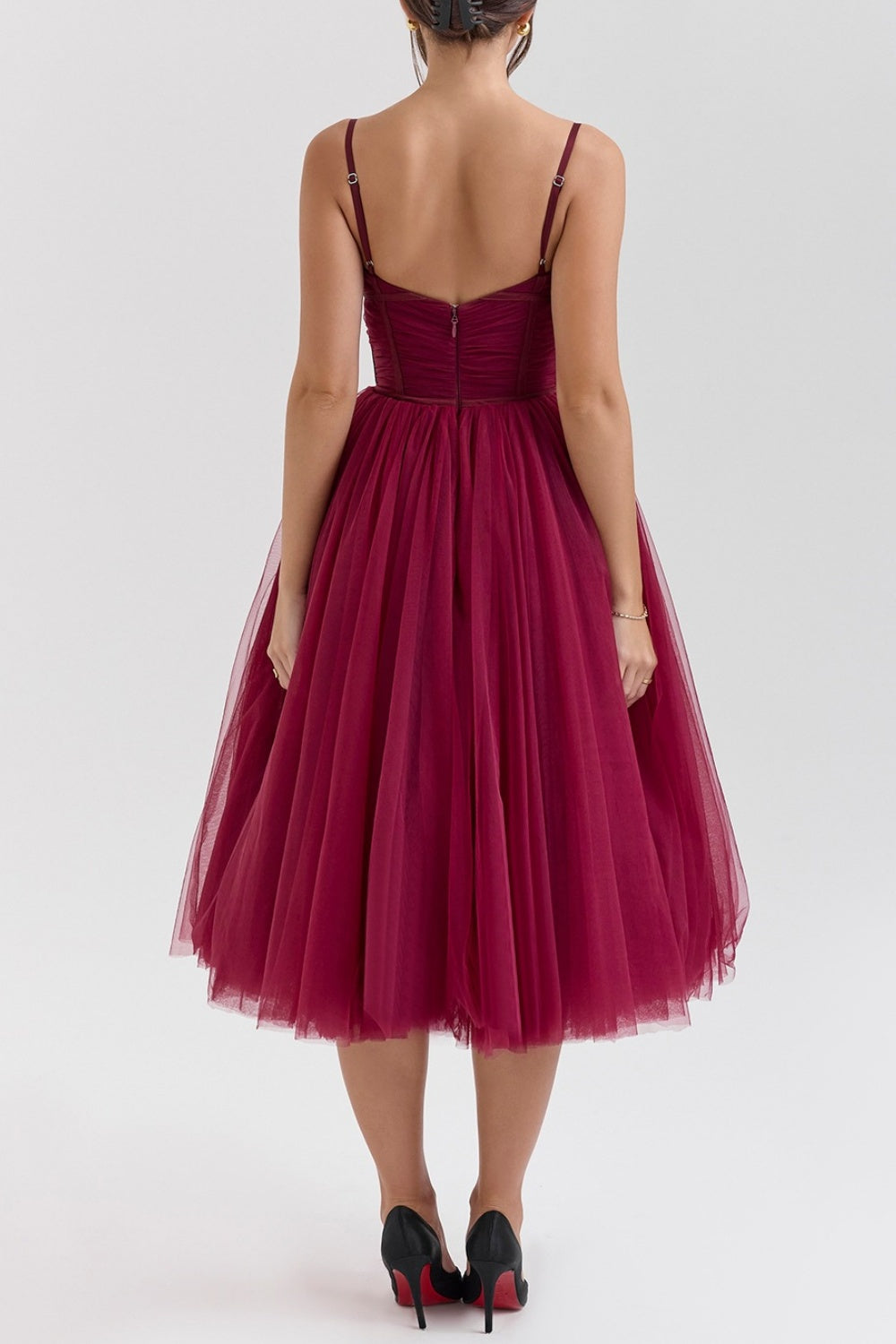 Women's Sweetheart Pleated Tulle Midi Dress