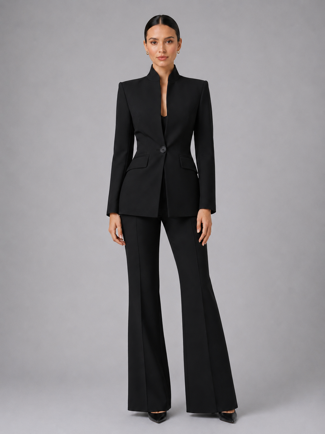 Women's Tailored Blazer and Wide Leg Trouser Suit Set